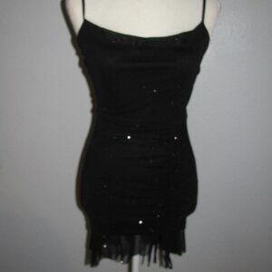 Misty Rose Black Sparkle Mini Dress Ruched Spaghetti Strap Size Small NEW